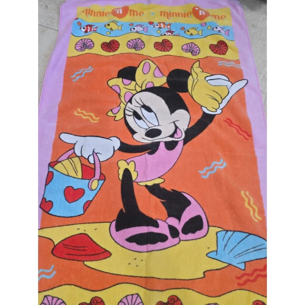 Vintage Minnie 'n Me Mouse Beach Bath Towel Franco Pink‎ Orange Fish 52x28